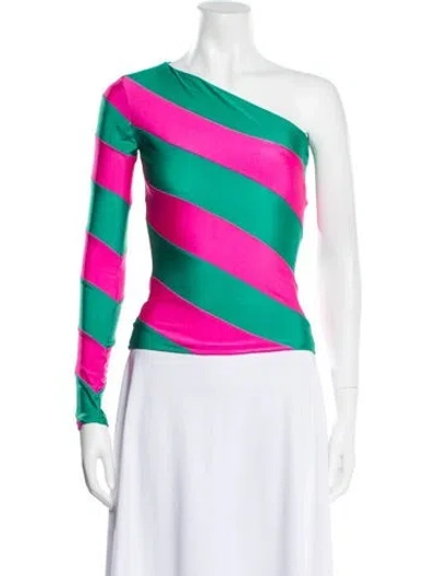 Pre-owned Lirika Matoshi Striped One-shoulder Crop Top W/ Tags In Green