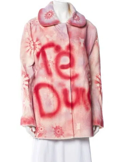 Pre-owned Lirika Matoshi Tie-dye Print Faux Fur Coat In Pink