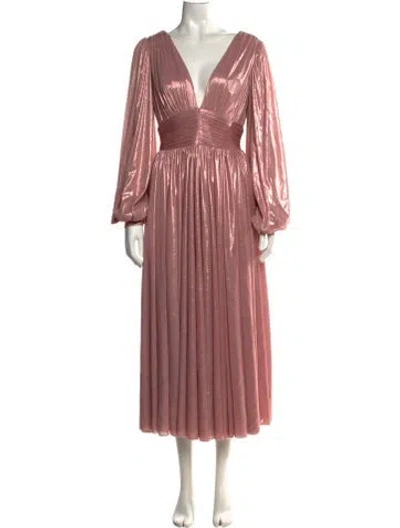 Pre-owned Lirika Matoshi V-neck Long Dress In Metallic/pink