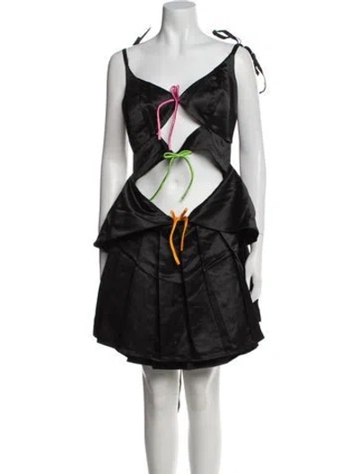 Pre-owned Lirika Matoshi V-neck Mini Dress In Black