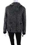 Lis Lareida Womens Disco Metallic Hooded Platinum Tweed Zip Jacket Silver Fr 36 In Silver