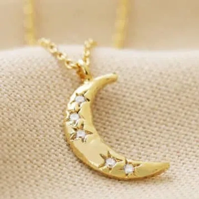 Lisa Angel | Crystal Crescent Moon Pendant Necklace | Gold