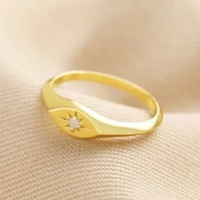 Lisa Angel Gold Sterling Silver Crystal Star Signet Ring