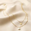 LISA ANGEL PEARL AND DISC LAYERED PENDANT NECKLACE IN GOLD
