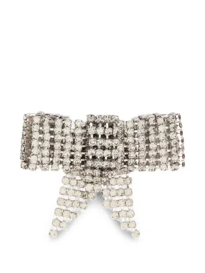 Lisa C Crystal-embellished Bow Brooch In Metallic
