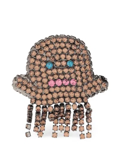 Lisa C Crystal-embellished Fringed Brooch In Multi
