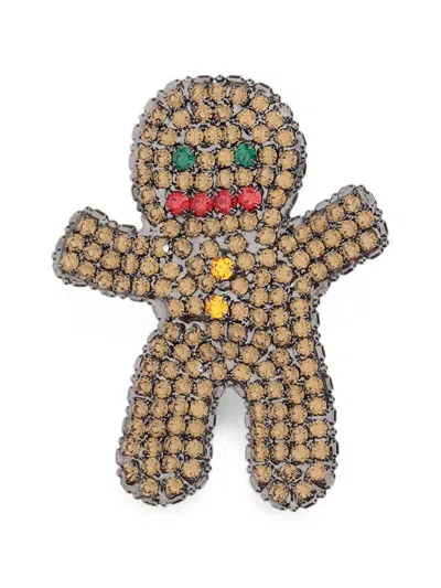 Lisa C Crystal-embellished Gingerbread-man Brooch In Gold