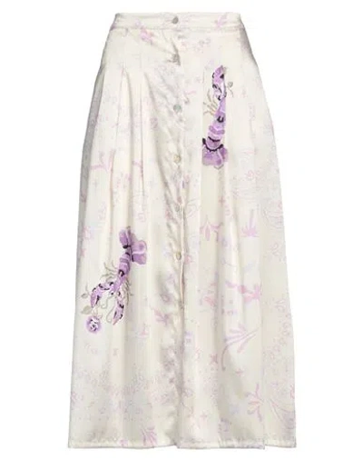 Lisa C Woman Midi Skirt Ivory Size M Silk, Viscose In White