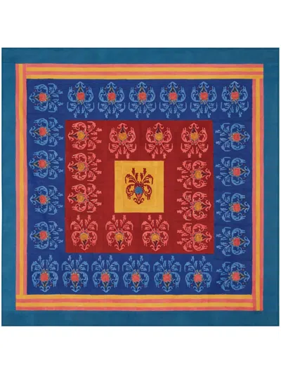 Lisa Corti Abstract-print Cotton Table Cloth In Blue