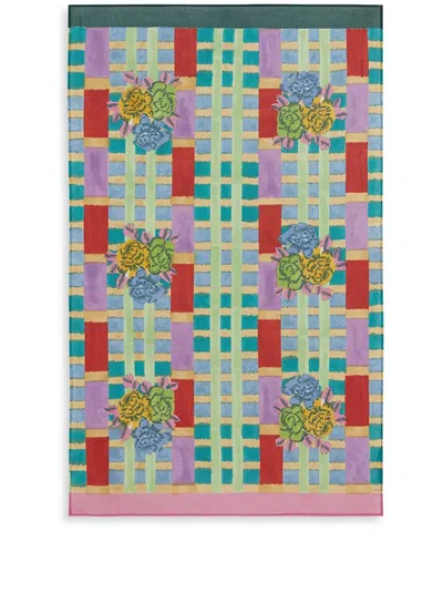 Lisa Corti Ankara Aqua Floral-print Beach Towel In Blue