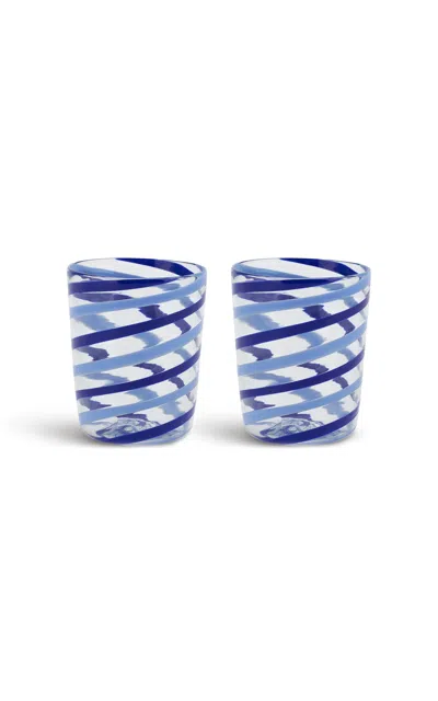Lisa Corti - Decorative Glasses X 2 Canna Spiral Pervinch-blue H. 10 Cm. - Diam 8 Cm. - Multi