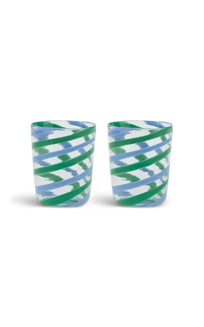 Lisa Corti - Decorative Glasses X 2 Canna Spiral Pervinch-green H. 10 Cm. - Diam 8 Cm. - Multi