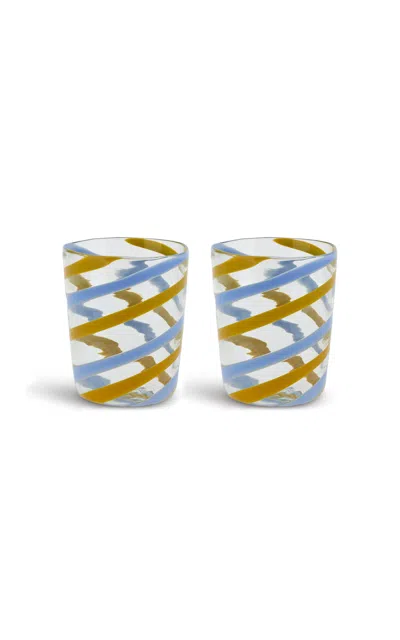 Lisa Corti - Decorative Glasses X 2 Canna Spiral Pervinch-mustard H. 10 Cm. - Diam 8 Cm. - Multi