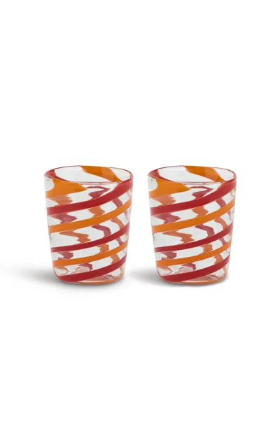 Lisa Corti - Decorative Glasses X 2 Canna Spiral Red-orange H. 10 Cm. - Diam 8 Cm. - Multi