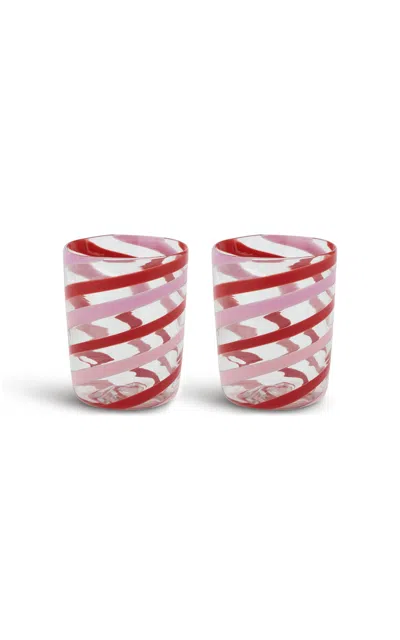 Lisa Corti - Decorative Glasses X 2 Canna Spiral Red-pink H. 10 Cm. - Diam 8 Cm. - Multi