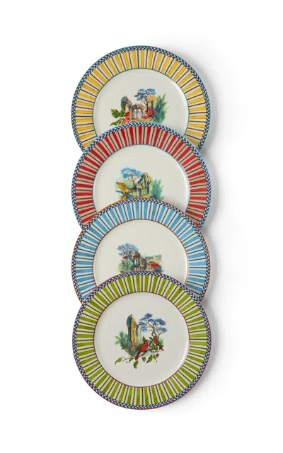 Lisa Corti - Dessert Set Plate X4 Diam 19 Porcelain Jungle Parrot Assorted Diam 19 - Multi