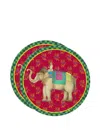 Lisa Corti Elephant Peacock Masonite Placemats (set Of Two) In Red