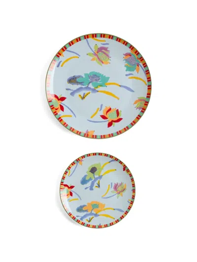 Lisa Corti Floral Plates (set Of Two) In Blue