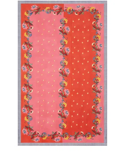 Lisa Corti Floral-print Cotton Table Cloth In Red
