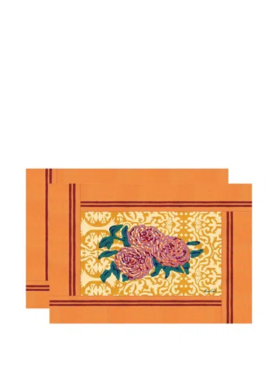 Lisa Corti Floral-print Striped Table Placemats In Multi