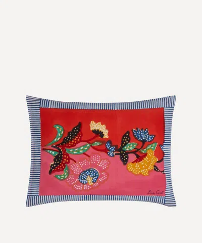 Lisa Corti Indonesian Red Rose Rectangular Cushion In Multicolor