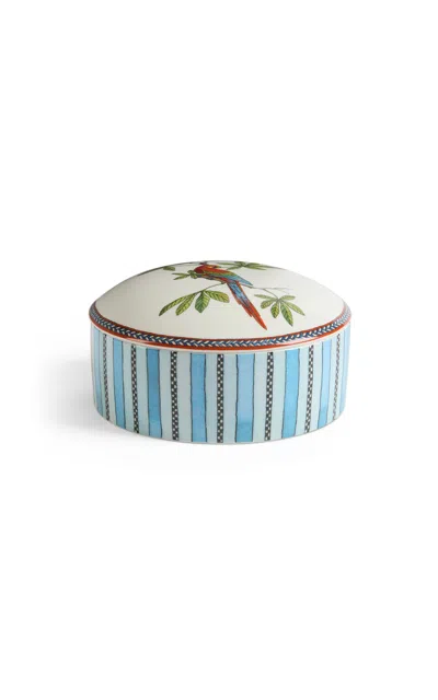 Lisa Corti - Jewelry Box 13x6;5 Porcelain Jungle Parrot Blue Diam 13 - Blue In Multi