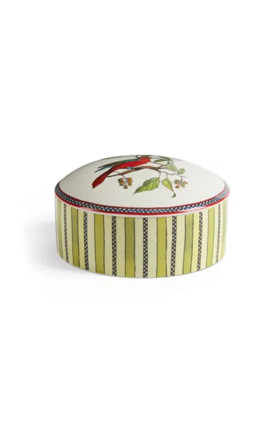 Lisa Corti - Jewelry Box 13x6;5 Porcelain Jungle Parrot Green Diam 13 - Green In Multi