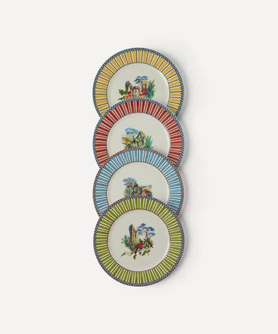 Lisa Corti Jungle Parrot Dessert Plates Set Of Four In Multi