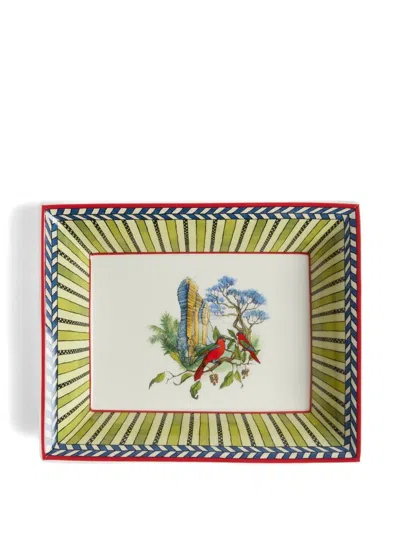 Lisa Corti Jungle Parrot Porcelain Charger Tray In Green
