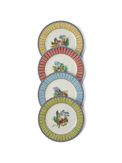 Lisa Corti Jungle Parrot Porcelain Dessert Plates (set Of 4) In White