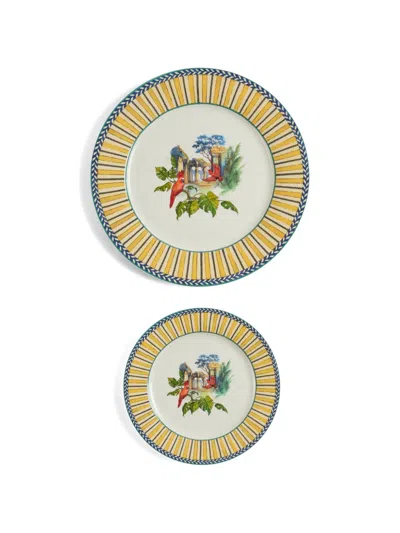 Lisa Corti Jungle Parrot Porcelain Plate (set Of 2) In Yellow