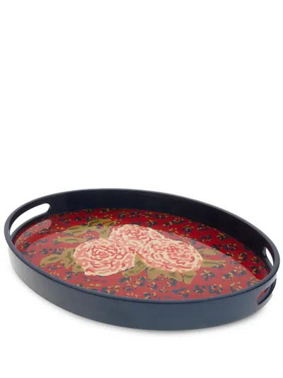 Lisa Corti Leopard Flower Wood Tray (24cm) In Red