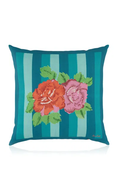 Lisa Corti - Pillow Cover 45x45 Hima Big Flw Turquoise - Turquoise In Blue