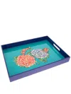 Lisa Corti Queen Flower Wood Tray (34cm X 45cm) In Green