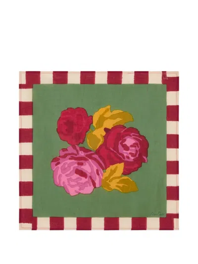 Lisa Corti Rose-print Checked Napkins In Green