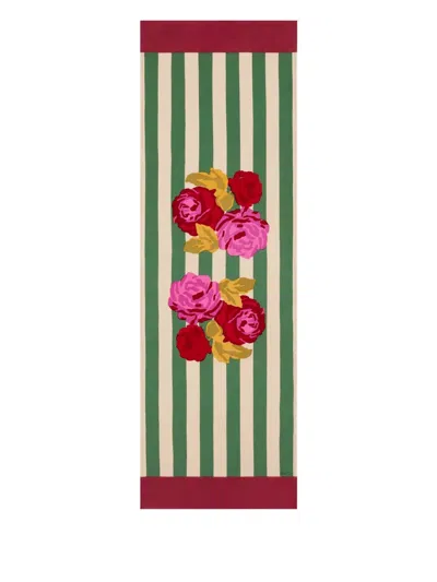 Lisa Corti Rose-print Striped Table Runner In Multi