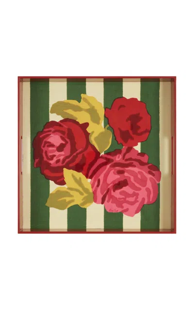 Lisa Corti - Square Tray 40.5x40.5 Nizam Stripes Green-natural 40.5x40.5 - Neutral In Multi