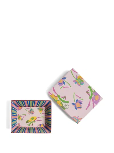 Lisa Corti Striped Floral Porcelain Tray In Pink