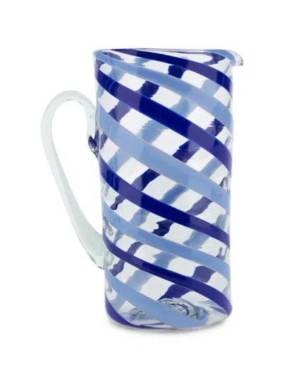 Lisa Corti Striped Glass Pitcher In Blue