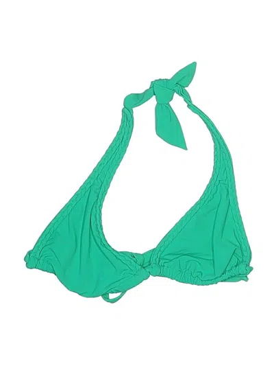 Pre-owned Lisa Curran Swim Swimsuit Top Green Solid Pattern Swimwear