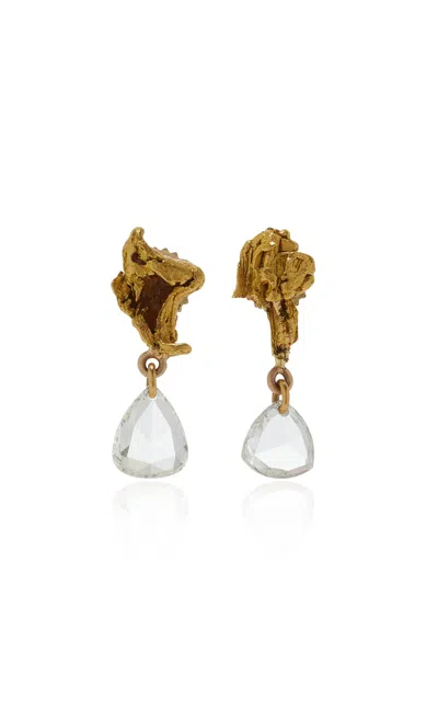Lisa Eisner Cartouche Gold Nugget And Diamond Earrings In Gold