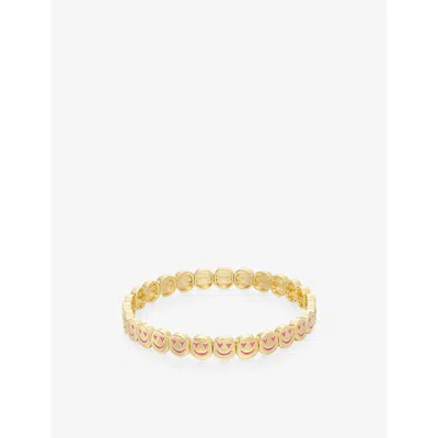 Lisa Gozlan Womens Happy Face Mini Heart-eye 18ct Yellow Gold-plated Brass Bracelet Yellow Gold / Magenta