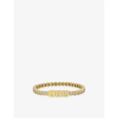 Lisa Gozlan Womens  I Love You Pavé 18ct Yellow Gold-plated Brass And Cubic Zirconia Bracelet