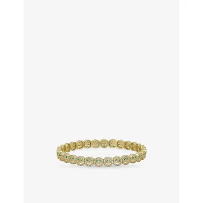 Lisa Gozlan Womens  The Mini Pavé Happy Face 18ct Yellow Gold-plated Brass And Cubic Zirconia Bracele In Yellow Gold / Green