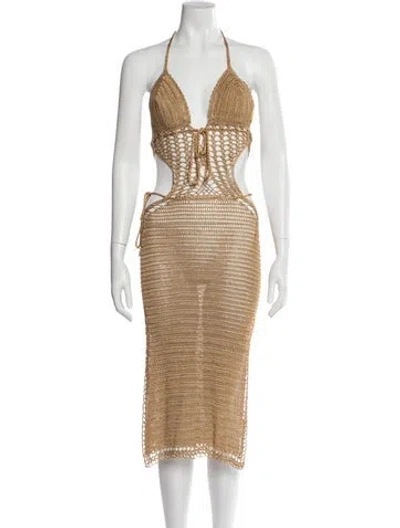 Pre-owned Lisa Maree Halterneck Long Dress In Neutral
