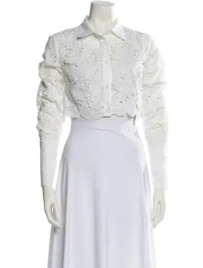 Pre-owned Lisa Maree Lace Pattern Long Sleeve Crop Top In White
