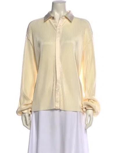 Pre-owned Lisa Maree Striped Long Sleeve Button-up Top In Neutral
