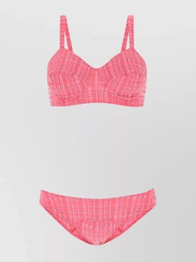 Lisa Marie Fernandez Adjustable Strap Seersucker Bikini In Pink