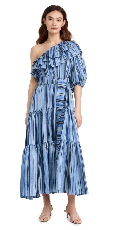 Lisa Marie Fernandez Arden Dress Maxi Sea Striped Linen In Blue