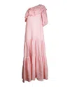 Shop Lisa Marie Fernandez Arden One-shoulder Tiered Maxi Dress In Pink Linen